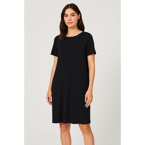 Eileen Fisher Black Short Sleeve Shift Dress | Size PS - Picture 1 of 9
